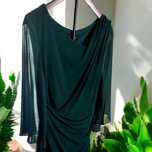 Connected Apparel Hunter Green Cowl Neck Ruched Gown l Size 14